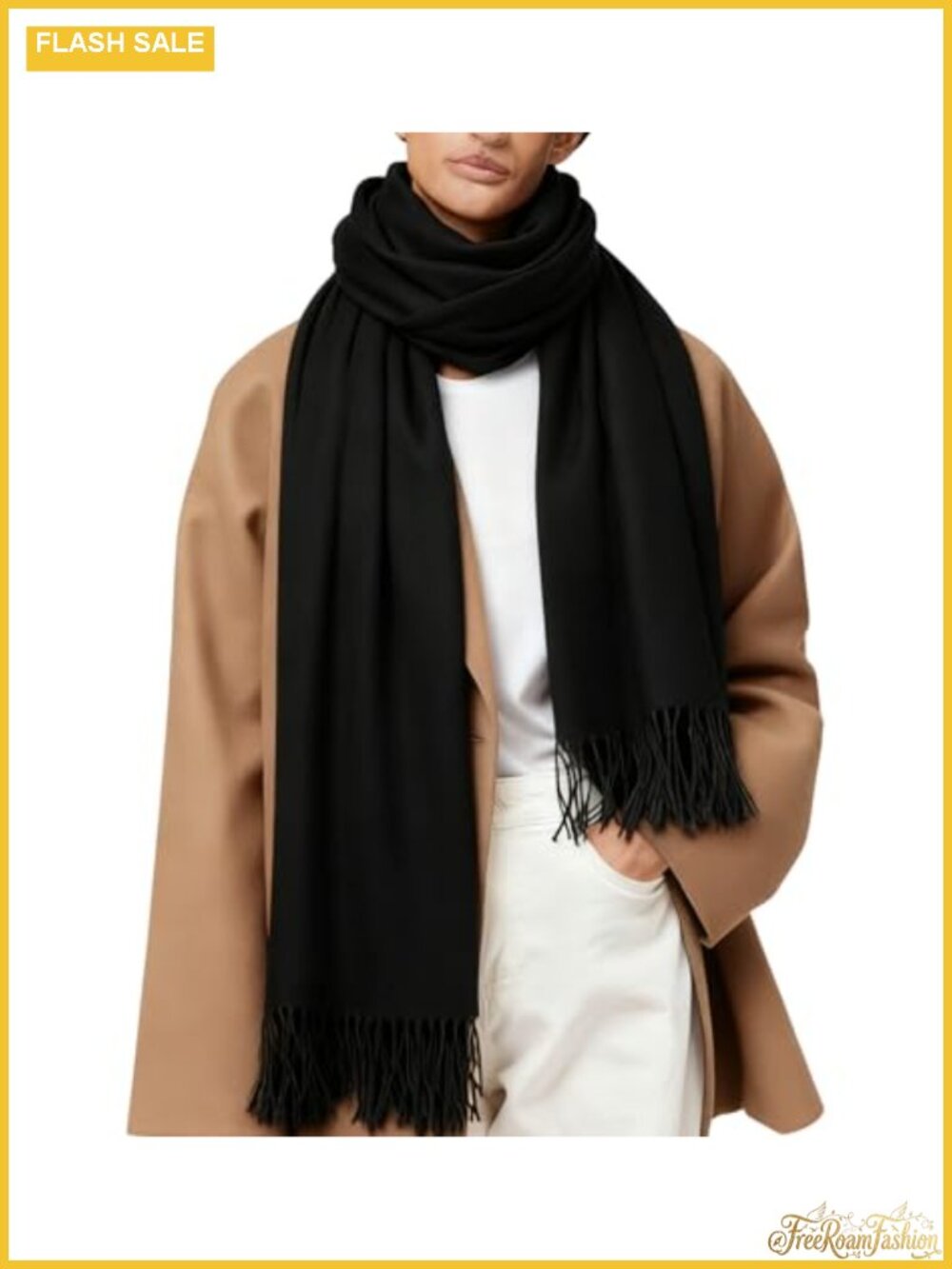 Oversized Blanket Scarf Shawl Wrap with Fringe Warm Winter